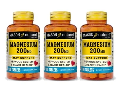 3 X 100 = 300 TABLETS MAGNESIUM 200 mg Nerve Muscle Relaxation Energy Sleep - Image 1 of 4
