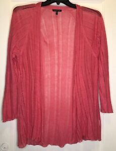 Eileen Fisher Size XL Pink Coral Linen/Silk Women’s Open-Front Tunic Cardigan