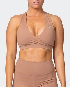 BNWOT Muscle Nation x2 Tan & Deep Purple Crossover Front Sports Bras Size XS - Picture 1 of 11