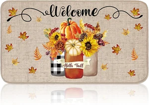 Winter Fall Door Mat Non Slip Farmhouse Welcome Mats Outdoor Indoor Snowflake Pu - Picture 1 of 7