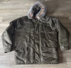 VTG Gap Men’s Military Green Snorkel Faux Fur Good Trim Parka Jacket XXL 2003 - Picture 1 of 8