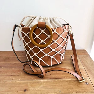 Sportsgirl Handbag Carry Bag Womens PU Faux Leather Tan Drawstring Long Strap - Picture 1 of 24