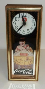 Coca- Cola Coke Wall Clock Wooden Case Battery Operated Art Deco - Picture 1 of 5