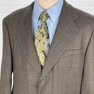 Gian Franco Ruffini Blazer Men 42S Brown Orange Windowpane Plaid Lambswool VTG - Picture 1 of 21