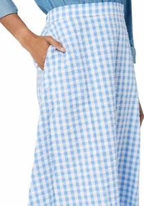 Isaac Mizrahi Blue & White Gingham "Cornflower" Seersucker Midi Skirt Size 6P - Picture 1 of 1