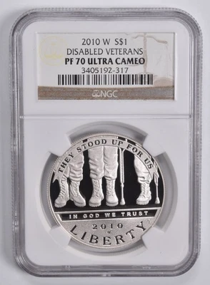 PF70 2010-W UCAM Disabled Veterans Commem. Silver Dollar $1 NGC Brown Lbl *6690 - Image 1 of 4