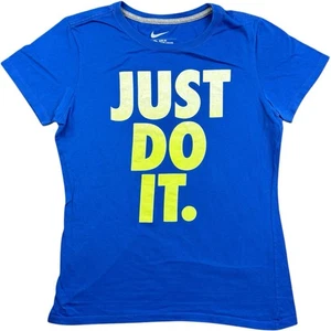 Nike Womens T Shirt Medium Blue Slim Fit Gym Workout T Shirt Just Do It M - Picture 1 of 8