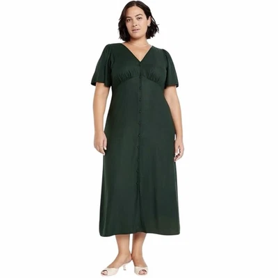 Maxi Vestido Antiguo Verde Marino Con Botones Espalda Calada XL Alto Cottagecore Lechera Foto 1 de 4