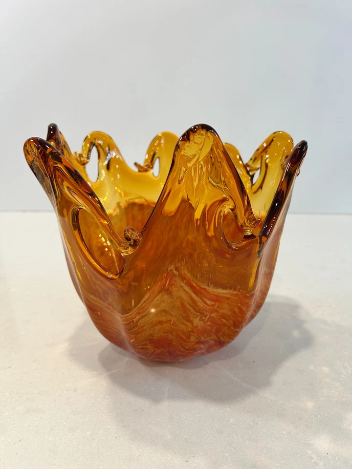 MCM винтажный 10» белый кристалл «Murano Lavorazione» итальянский художественное стекло чаша янтарного тона - Изображение 1 из 4