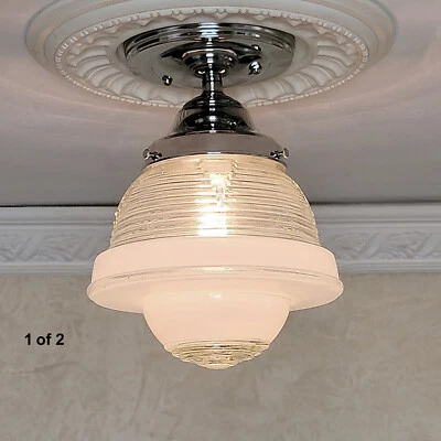 Luminária de teto 096c antiga/antiga anos 40 50 aRT Deco globo de vidro sombra - Imagem 1 de 4