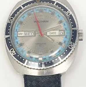 Vintage Waltham AS 1916 Day Date Automatic Stainless Dive Watch ~ Free Shipping - Picture 1 of 5