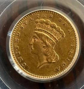RARE CIVIL WAR DATE 1862 US $1 GOLD COIN INDIAN HEAD PCGS GRADED SLABBED AU53 - Picture 1 of 4