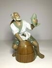 Mud Man Chinese Pottery Figurine Man with Fish and Basket