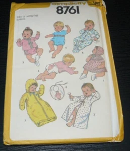 Vintage 1970s Simplicity Pattern 8761 Babies Infant Layette Sleepers 6 mos Uncut - Picture 1 of 2