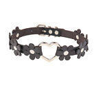 Gothic Punk Black PU Leather Spiked Rivet Heart-Ring Collar Stud Choker Necklace