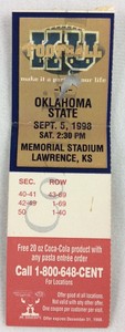 CFB 1998 09/05 Oklahoma State at Kansas Football Ticket-Marcellus Rivers