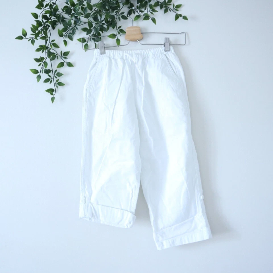 Hanna Andersson Kids White Wide Leg Roll Tab Convertible Cotton Pants Size 120 - Image 1 of 4