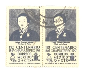 Postage Stamp 1947 Mexico 30c Black Portraits Block Of 2 - Picture 1 of 2