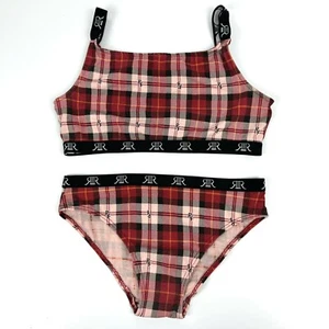 River Island Youth Girls Sz 11-12 Plaid Red Monogram Bra and Panty Lingerie Set - Picture 1 of 6