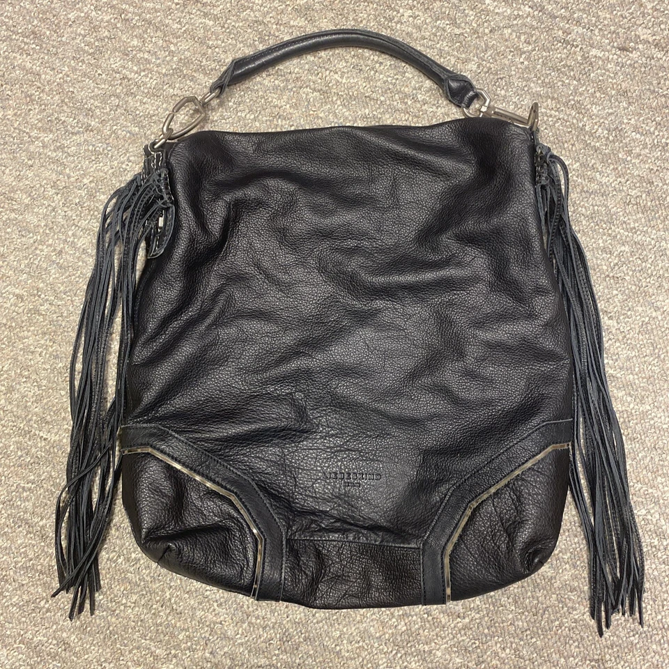 Bolso Hobo Lieberskind Berlin Tokio Cuero Negro Flecos Foto 1 de 4