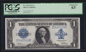 US 1923 $1 Silver Certificate Note Woods/Tate FR 239 PCGS 63 Ch CU (184) - Picture 1 of 2