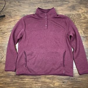 Eddie Bauer Womens XL Wine Burgundy Fleece Henley Long Sleeve Pullover Pockets - Picture 1 of 8