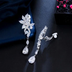 Leaf CZ Crystal Clip Earings for Women Ladies Non Pierced Ear Fashion Brand Gift - Bild 1 von 8