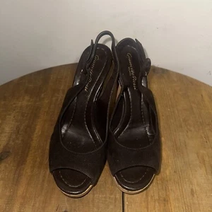 Zapatos de salón Gianvito Rossi Milani marrón chocolate punta abierta talla 6 gamuza con cordones - Imagen 1 de 5