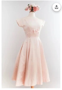 Vintage 50s pink satin party dress size xs/s  - Picture 1 of 5