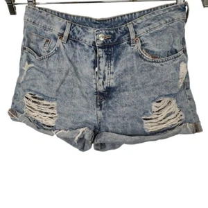 H&M Divided Ripped Destroyed Rigid Denim Booty Shorts Women Size 12 Cuffed - Picture 1 of 7
