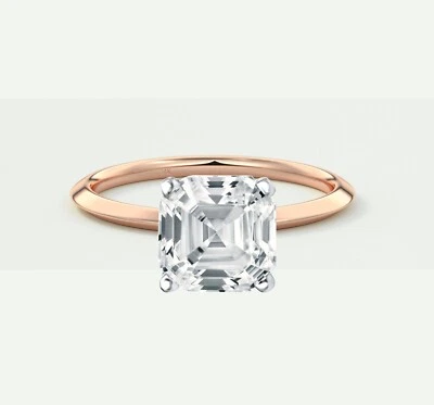 IGI F/VS 1.25 Ct Asscher Lab Created Grown Diamond Ring 14K Rose Gold - Image 1 of 2