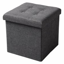 Pouf puff contenitore in tessuto imbottito grigio 38 x 38 x 38cm pieghevole casa