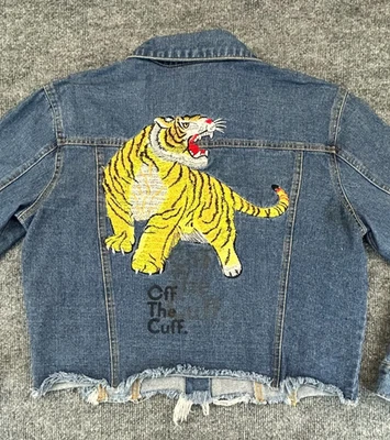 Chaqueta Jean Mujer Grande Azul Bordada Tigre Envejecido Denim Ropa de Calle 36.5 Foto 1 de 4
