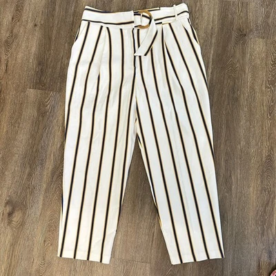 Calças femininas Topshop listradas cônicas com cinto tartaruga carreira 12 - Imagem 1 de 4