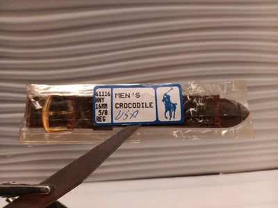 复古 80 年代 Polo Ralph Lauren 腕表表带皮革鳄鱼 16 毫米 NOS — 第 1/3 张图片