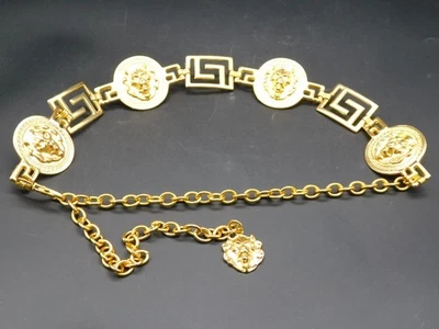 Винтажный золотистый медальон с головой льва геометрический коренастый цепной ремень размер M-L 41"" - Изображение 1 из 4