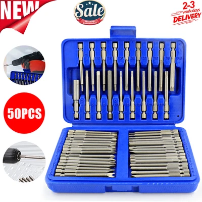 50Pcs Magnetic Screwdriver Bit Set Extra Long Torx Hex Spline Star Pozi Security - Image 1 of 4
