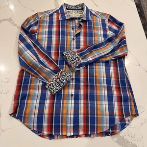 Robert Graham Mens Colorful Plaid Button Down Shirt Size XL Flip Cuff Western - Picture 1 of 10