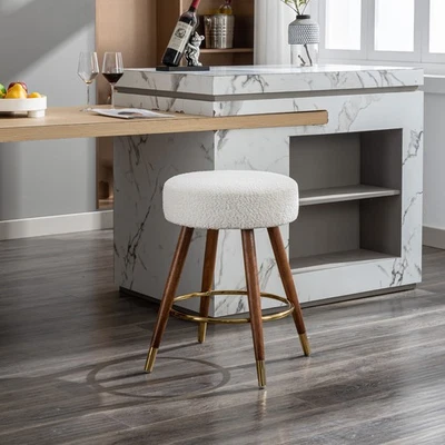 1Set Swivel Bar Stool 25 in Backless Counter Height Boucle Round Bar Chair Stool - Image 1 of 4