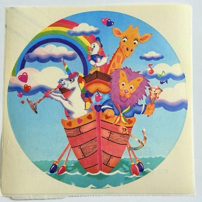 Adesivo Lisa Frank Vintage Anos 80 Tamanho Jumbo Arca de Noé Arco-íris Unicórnio Animais 7” - Imagem 1 de 3