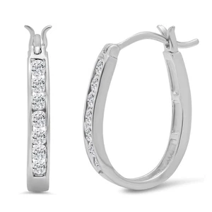 1/2ct tw Natural Diamond Hoop Earrings for Women in Crafted in 10K White Gold - Picture 1 of 2
