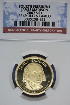 2007 S NGC JOHN ADAMS PF69 ULTRA CAMEO PRESIDENTAIL DOLLAR #B51279 - Image 1 of 2