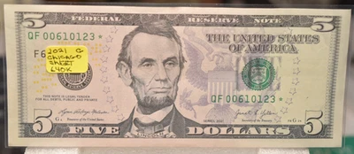 VERY RARE FROM SHEET 2017 A $5.00 STAR NOTE  VERY RARE LOW RUN 500K GOOD COND - Image 1 of 2