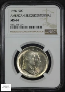 1926 American Sesquicentennial Commemorative Silver Half Dollar 50C NGC MS 64 - Picture 1 of 5