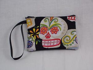 US Handmade Sugar Skulls Day of Dead Small Wristlets, Cosmetic Bags  NWOT 