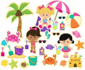 Girls Beach Day Felt Figures for Flannel Boards Play Story Time Interactive Kids - Picture 1 of 3