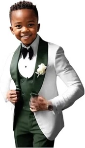 Boys Suits Shawl Lapel Slim Fit Formal Wear Toddler Wedding Groom Three Pieces - Picture 1 of 27