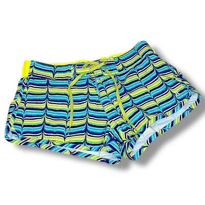 Hurley 女式泳裤蓝色和黄色条纹 32 码  — 第 1/4 张图片