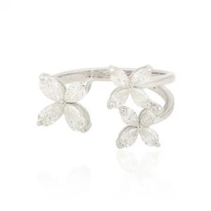 Pear Lab Grown CVD Diamond Cuff Leaf Ring 18k White Gold Birthday Gift 1.20 Ct - Picture 1 of 7