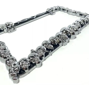 Black Chrome Metal Skull License Plate Tag Frame Holder Car Truck SUV - Picture 1 of 3
